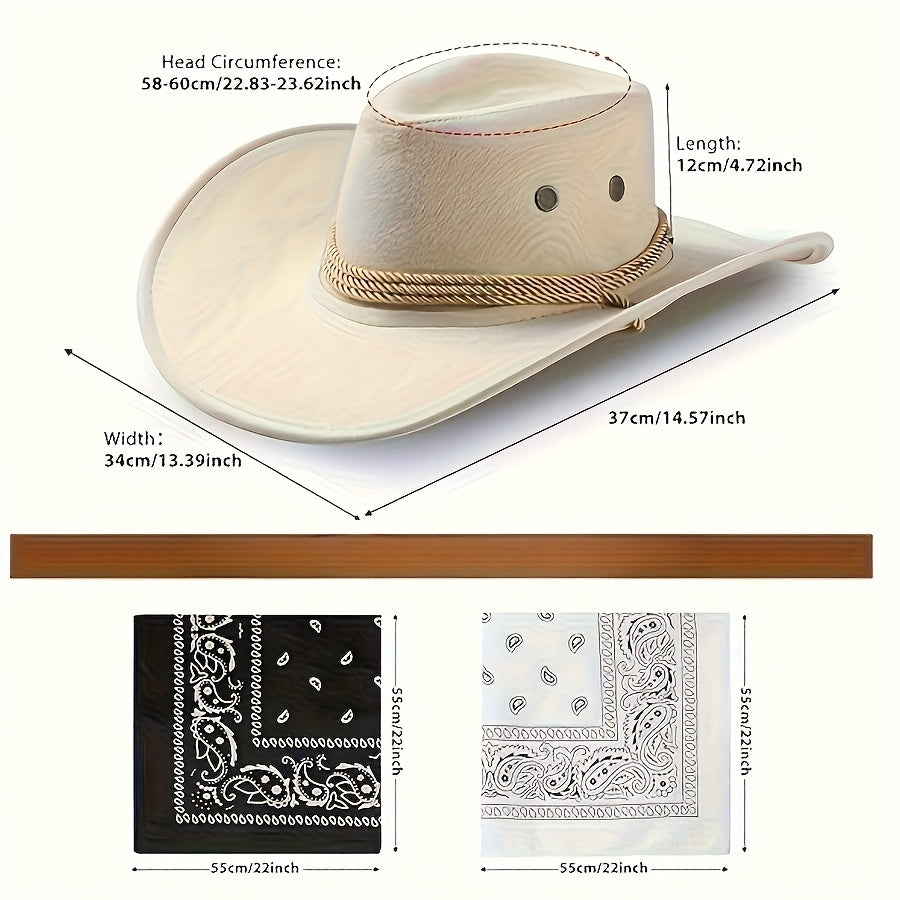 12pcs set (6 cowboy hats+6 headscarves) combo bag - brown western party hat, durable cowboy hat, suitable for birthdays, Halloween, cowboy sports performances, western theme decoration - unisex denim accessories,, Halloween C