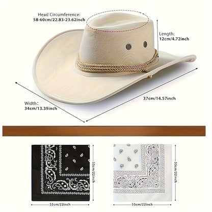 12pcs set (6 cowboy hats+6 headscarves) combo bag - brown western party hat, durable cowboy hat, suitable for birthdays, Halloween, cowboy sports performances, western theme decoration - unisex denim accessories,, Halloween C