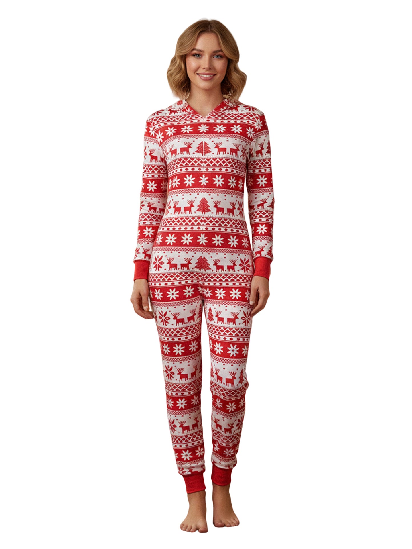 Women'S Christmas Romper Pajamas Cute Snowflake Print Long Sleeve Zip Up Jumpsuit Sleepwear