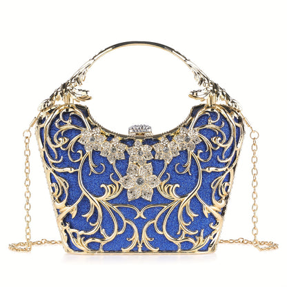 Perfect for Weddings, Proms & Formal Events - Handcrafted Rhinestone Clutch Purse - Luxurious Floral Evening Bag for Women - Elegant Dinner Handbag with Glittering Rhinestones & Golden-Tone Metal Handle