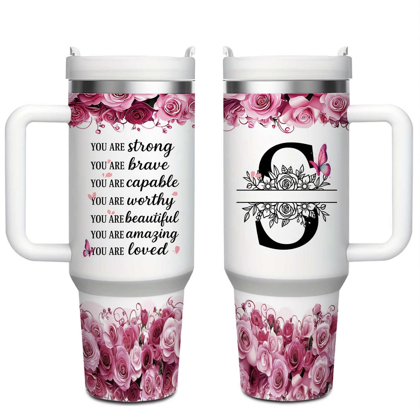 MIKENDA 1pc 40oz "A-Z Custom Letters & Name" Stainless Steel Travel Cup with Lid And Straw. Coffee Cup, Kitchen Drinkware. Great Gift for Women, Friends, Parents.for Mother's Day, Holidays. for Home & Outdoor Use.Halloween &