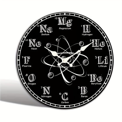 1pc Round Clock, Chemical Symbol Creative Wall Clock, Periodic Table Blackboard Chemistry Teacher Clock, Silent Quartz Round Wooden Clock, Suitable for Bedroom Living Room Office Kitchen Bathroom, Battery Powered (Battery Not
