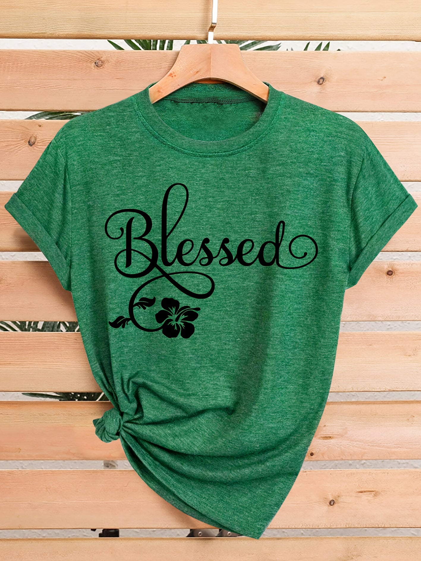 Women's Casual Short Sleeve T-Shirt - Blessed Floral Print Retro Style, Soft Stretch Round Neck Top, Machine Washable All-Season Comfort, Multi-Color Options S-XXL, Ladies T Shirts
