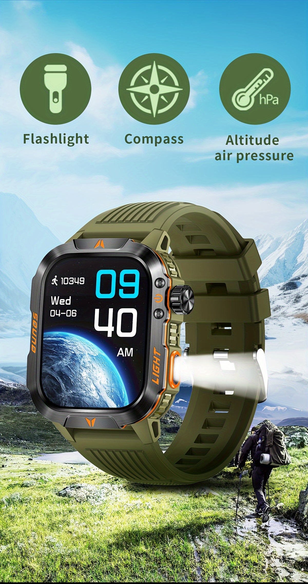 QTLJJBY Outdoor Sports Smartwatch with One-Touch Call Answering/Dialing, Message Notifications, Multiple Sports Modes, Activity Tracker (Calorie, Pedometer), Flashlight, 600mAh Battery, IP68 Waterproof, Couple's Watch, Perfec