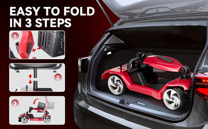 250W Motor+15 Mile Range! FSA/HSA Four Wheel Mobility Scooter, with A 260 Pound Weight Capacity And Foldable Design, Comes with A Front Facing Shopping Basket, Making It Easy to Shop with Just One Click!