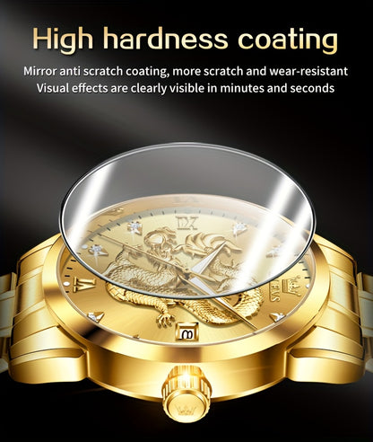 OLEVS New Luxury Business Luminous Quartz Stainless Steel Watches for Men Original Top Brand Fashion Men'S Wrist Watches Golden Trend High Quality Best Selling Men'S Watches, Fashion Watches for Men, Mechanical Watches for Me