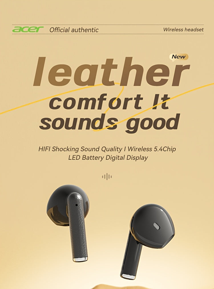ACER TWS Wireless Earbuds with Deep Bass Stereo + Call Noise Cancellation, Long-Lasting Comfort, HIFI Sound, Lightweight Touch Design, Classic Retro Style, Non-Painful Wear for Sports, Running, Learning, Business, Music - Chr