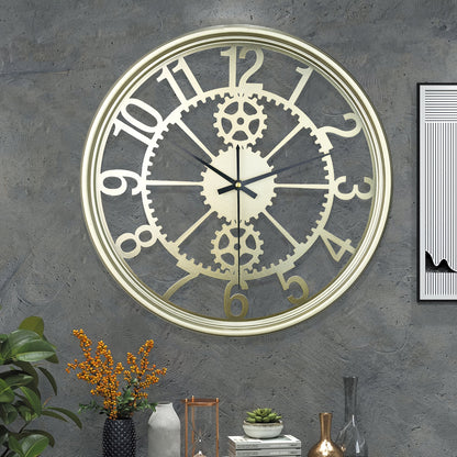 A simple and atmospheric style metal gear wall clock with silent design, suitable for corridors, porches, living rooms, bedrooms, teachers, kitchens, offices, Christmas, Halloween, housewarming, holiday parties, etc