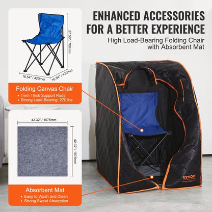 Durably Made VEVOR Sauna Blanket for Detoxification 1050W Portable Far Infrared Sauna Tent for Home 104-167 Fahrenheit 1-60 Minutes Timer Personal Sauna Box for Home Spa Indoor Black 27.56 x 31.5 x 38.58 in Low Stock Alert