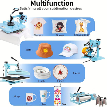 Heat Press Machine - Multifunction 5in 1 with Tumbler Press - 15" X 15" / 12" X 15" Heat Transfer Machine - 360° Swing Away T-Shirt Pressing Machine - Fast And Even Heating - Digital Precise Control - for DIY T-Shirts/Mugs/H
