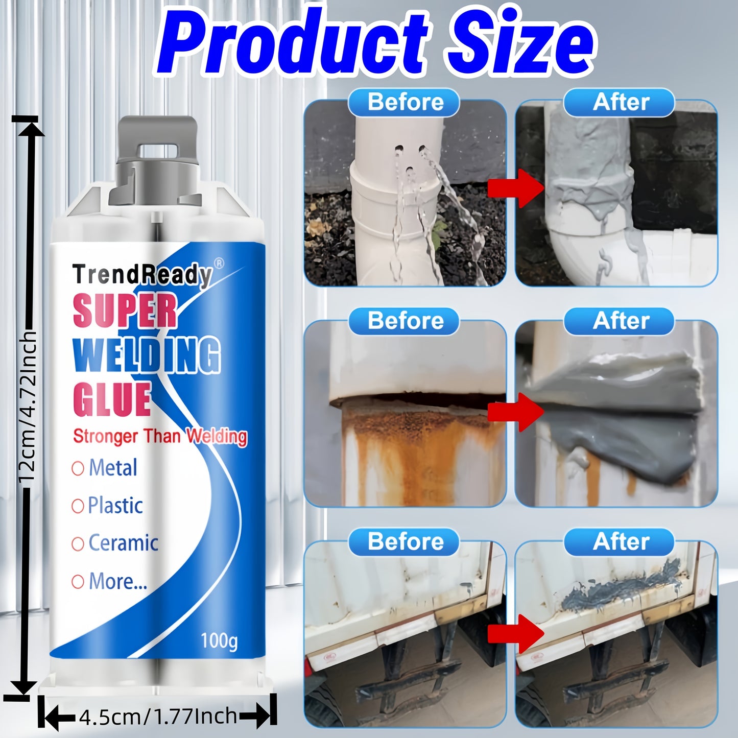 100g Heavy Duty Casting Glue | 2-IN-1 Liquid Welding Glue High Strength Glue Includes Frosted Paper, Thrust Rod & Mixing Stick | Oilproof Metal Glue for Metal | Metal Casting Adhesive, Castor Glue, Super Epoxies Glue, AB Glue