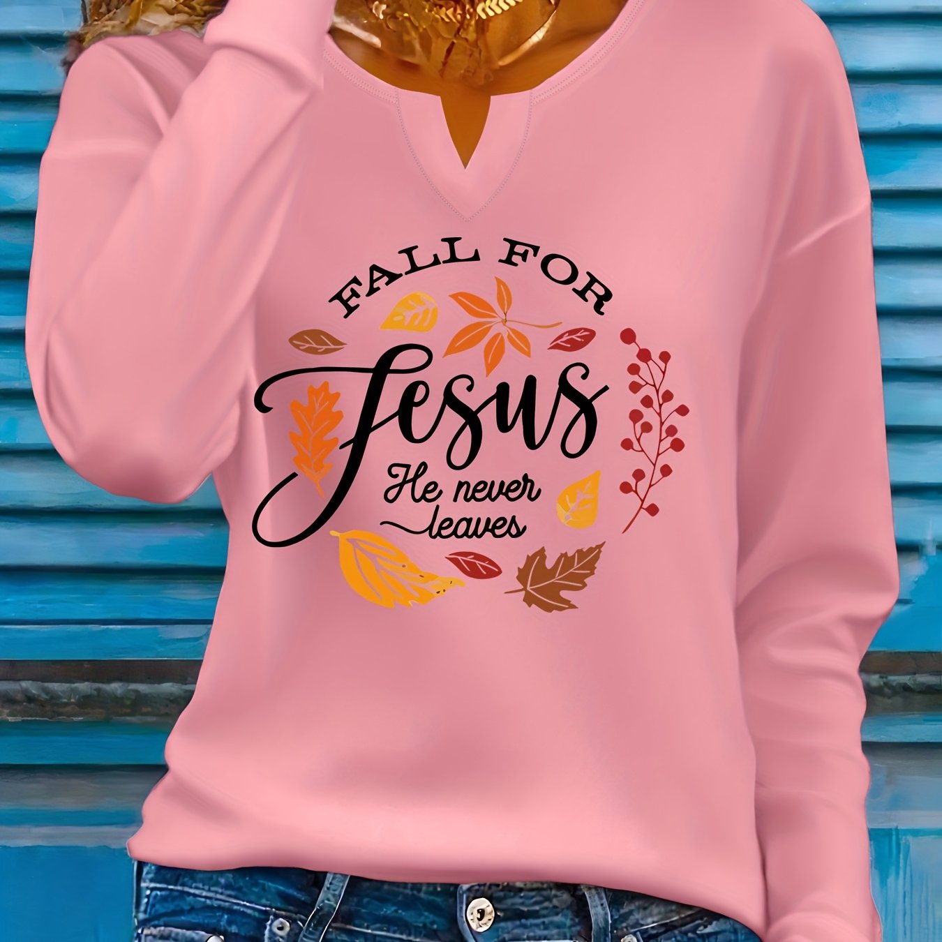 Women'S V-Neck T-Shirt - Fall Inspirational Christian Faith Apparel & Fall Leaves Design, Soft Everyday Church Outfit Essential for Women, Casual Wear & Seasonal Fashion, Autumn Theme Shirt, Comfortable Fit Shirt, Faithbased
