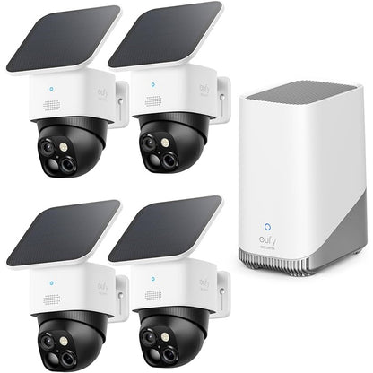 eufy Security 6/4/2/1 Pack SoloCam S340 with HomeBase S380, Solar Security Camera 4-Cam Kit, Wireless Outdoor Camera, 360° Pan and Tilt Surveillance, No Blind Spots, 2.4 GHz Wi-Fi, No Monthly Fee