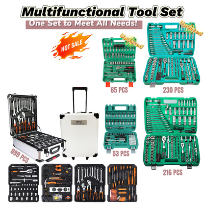 899/216/53PCS Or 230/65PCS Updated Tool Set, MechanicTool Kits for Auto Repair And Household Mechanical Tool Kit for Car Bike Repair Tools, 1/2 *1/4" 3/8 "drive Depth And Standard Sockets, Ratchet Torque Wrench Screwdriver So