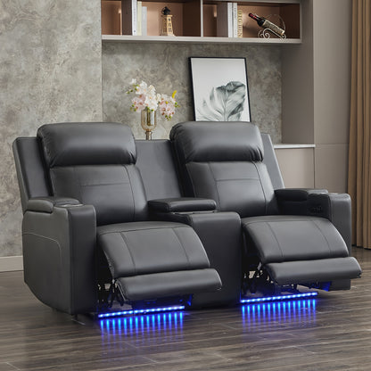 Consofa Leather Reclining Couch, Dual Motor Power Reclining Sofawith Power Headrest/LED Light/Armrest Storage, Recliner Sofa 3 Seater for Living Room/Apartment/Bedroom, Living Room Seating, Apartment Furniture, Stylish Reclin