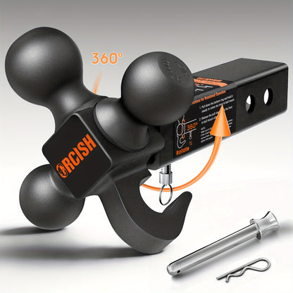 Trailer Hitch Tri-Ball Mount with Hook & Pin, Hitch Ball Size 1-7/8", 2" And 2-5/16", Fit 2 Inch Hitch Receiver, Max GTW 10, 000 LBS, Fit 2 Inch Hitch Receiver, Tow Hitch for RVs, SUVs, ATVs, And Trucks