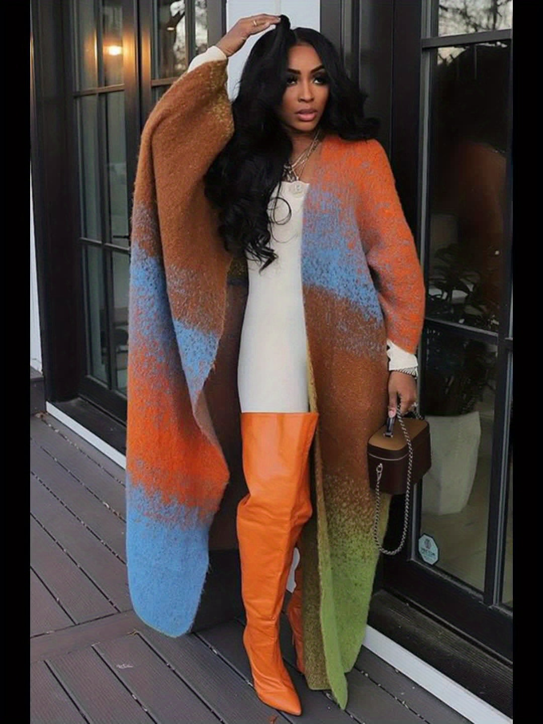 [Casual Street Coat] 1 Color Gradient Long Cardigan Coat Lady | Artistic Casual Design, Suitable for Street and Autumn Wear Occasions.