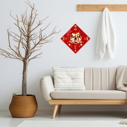 Constantplanet 16-inch Chinese New Year Wall Clock - Silent Non-Ticking Large Modern Clock with Red & Golden Traditional Design, Happy New Year Decoration for Living Room, Office, Home - Battery-Powered (AA Not Included) - Id