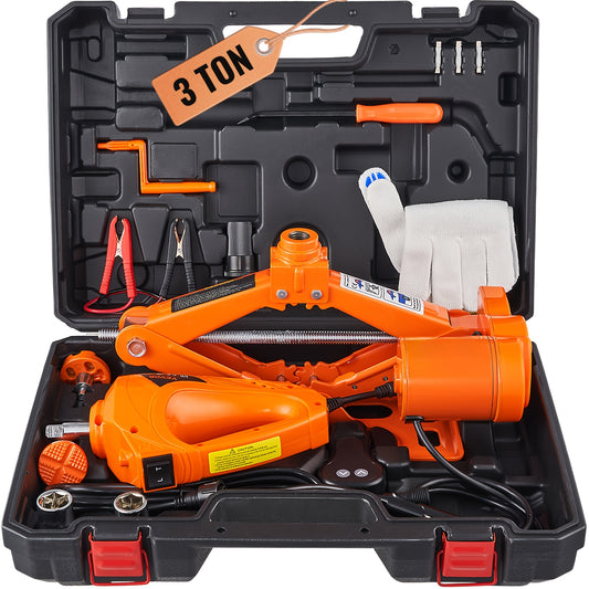 Happybuy Powered Vehicle Lift, 3 Tons/6600 Lbs Scissor Lift with Electric Torque Wrench, 12V Vehicle Lift with Twin Saddles And Remote Operation, Compact Auto Lift for Sedan, Truck Tire Replacement