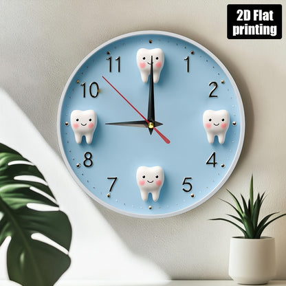 Non-Electric 2D Printed, Cartoon Teeth Theme Wooden Round Wall Clock, Farmhouse Style Home Decor for Kitchen, Bedroom, Office, Birthday & Holiday Gift, Easy to Read, Silent Operation, Battery Not Included, 9.8x9.8 Inches, 2D