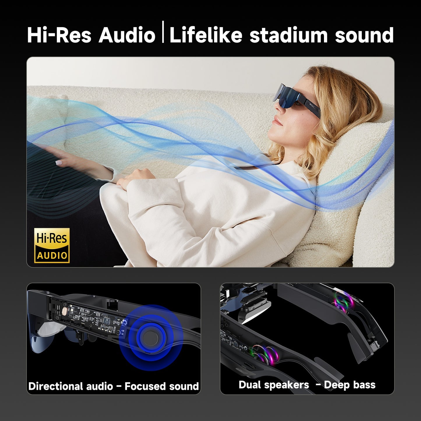TQSKY T1 AR Smart Glasses | Portable Personal Cinemas | 150'' OLED HD Displays | Dual Speaker Audios | Perfect for Travel, Flight & Home Theater, Travel Entertainment, Portable Cinema, Lightweight Glasses, Sleek Design, Advan