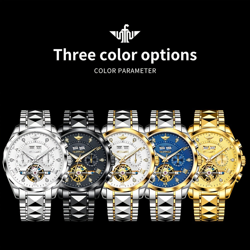 OUPINKE Men's Automatic Mechanical Watch with Dual Calendar (Day/Date), Luminous Hands & Roman Numeral - Luxury Business Watch, Analog Wristwatch with Mechanical Movement, No Required