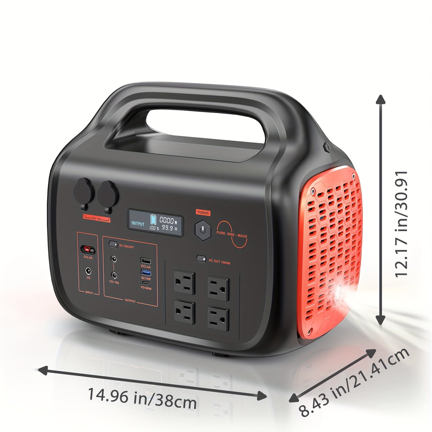 300W/600W/1000W+200W Solar Panel Portable Power Station, 1075Wh Backup Lithium Battery, 120V/1000W AC Outlet, Solar Generator For Home, RV, Outdoor, Camping And Emergencies Use