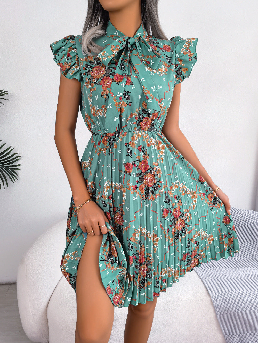 Women'S 2026 Spring Summer Elegant Floral Tie Waist Maxi Flare Pleated Dress | Lightweight, Breathable, Soft, Comfortable, Versatile, Casual Party Dating Daily Going Out Dress, Sleeveless, Crew Neck, Regular Fit