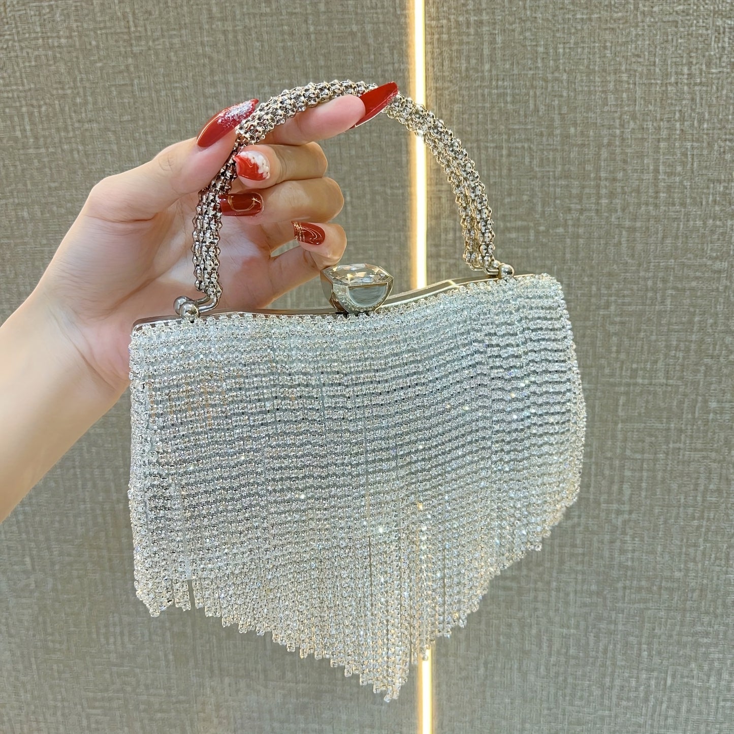 Women's Elegant Rhinestone-Adorned Evening Handbag with Detachable Crossbody Strap & Closure - Sparkling -Encased Design, Tassel Detailing, Durable Luxury Party Wedding Bag for Daily Use, Prom, Galas - Multi-Color Options (Bl