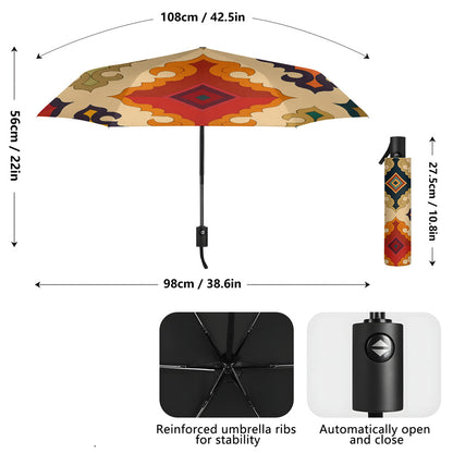 1pc Automatic Open/Close Umbrella with Geometric Pattern - Compact Travel Umbrella, Windproof 8-Rib Axle, Portable Folding Umbrella for Women and Men