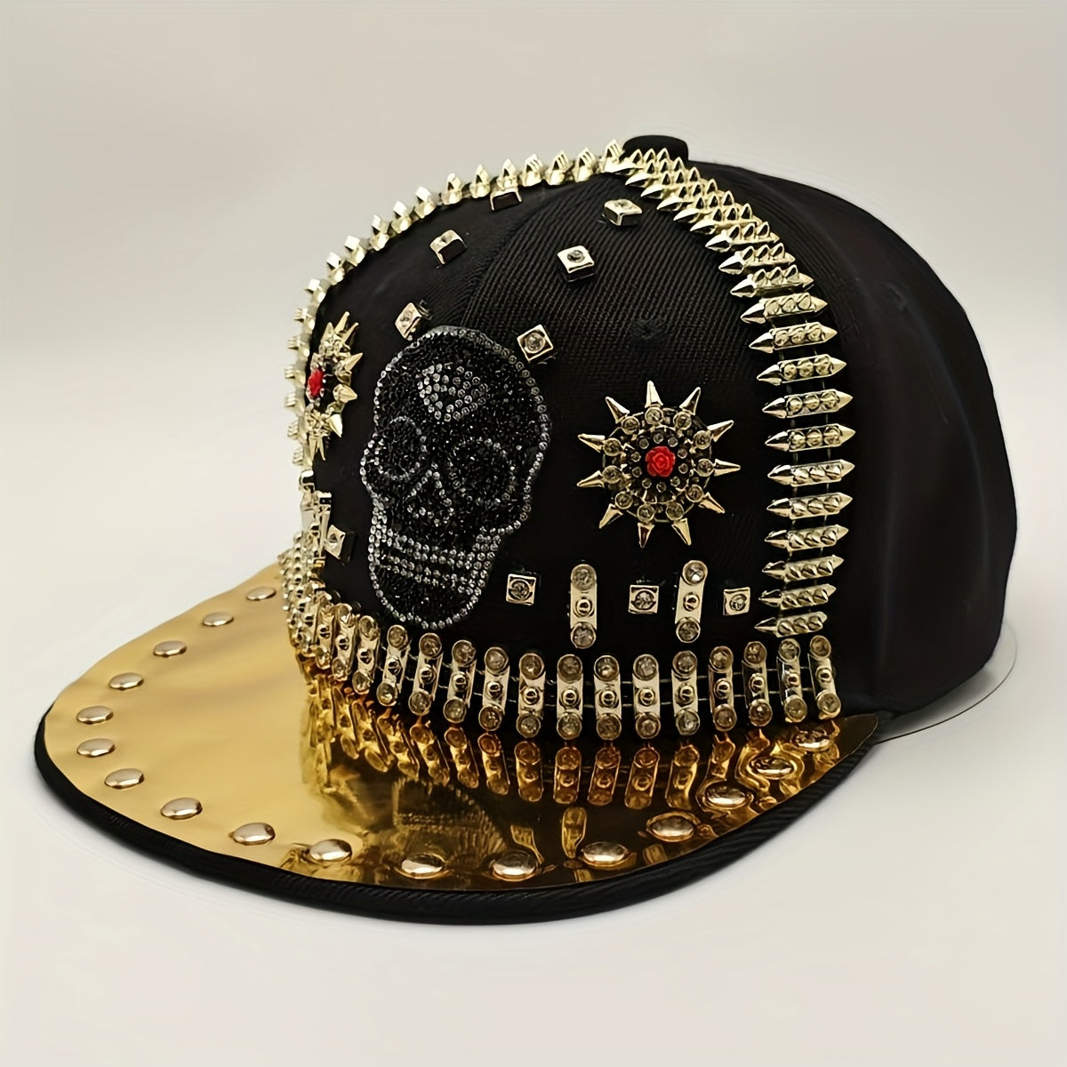 1pc Shiny Rhinestone Skull Baseball Cap Adjustable Breathable Hip-Hop Party Hat Outdoor Cool Fashion Sun Hat