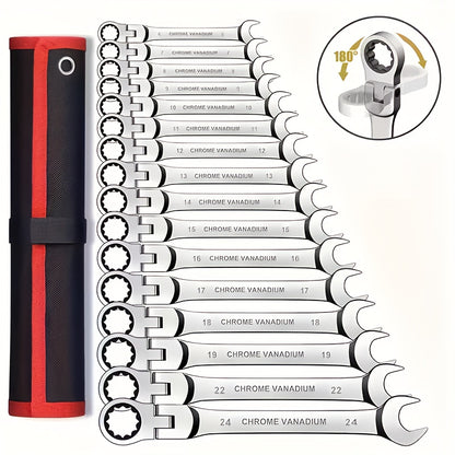 8pcs Ratchet Wrench Set | 72 Teeth 180° Flexible Head | CR-V Chrome Vanadium Steel Rust-Resistant and Durable | Includes Drawstring Bag for Storage | Suitable for Automotive/Home DIY Repair