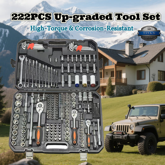 187/222pcs Professional Bike Maintenance Kit | 1/4"+3/8"+1/2" Lightweight Socket Set | Complete Bicycle/Motorcycle/Camping Gear Care | Includes Quick-Release Ratchet, Hex Bits & Tire Levers | Portable Waterproof Case