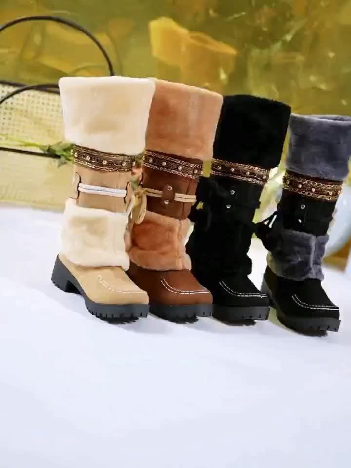 Ethnic Cowboy Boots for Men - Women's Mid-Calf Boots - High Heel Ankle Boots with Faux Fur Lining - Autumn and Winter