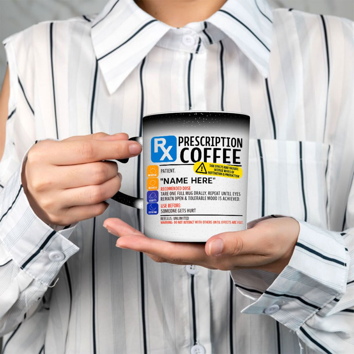 11oz 350ml Color Changing Mug - Durable Ceramic Coffee Cup with "PREScription COFFEE" Design, Hand Wash Only, Reusable Drinkware for Home, Office, Outdoor & Study - Perfect Holiday Gift for Christmas, Halloween, Easter, Coffe