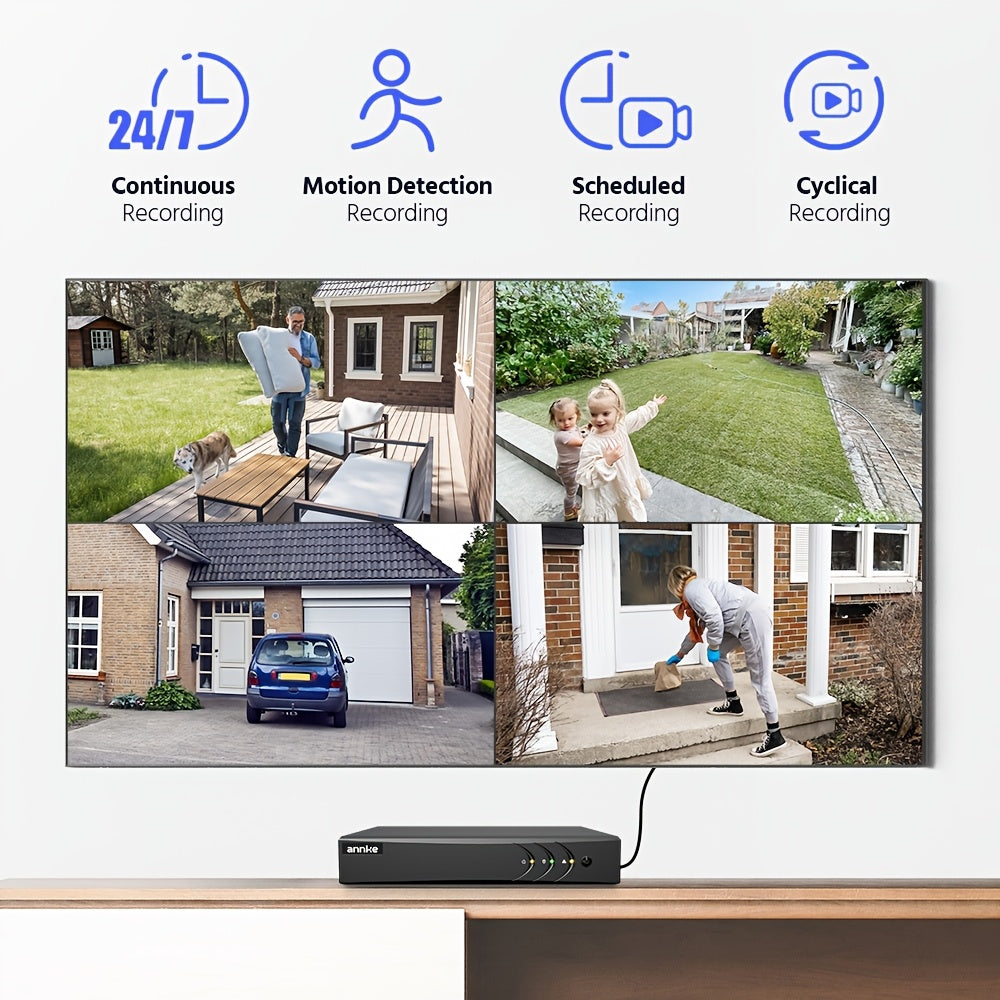 ANNKE 3K Lite 5-in-1 8CH DVR Wired 1080P Video CCTV Security Camera System with Smart AI Human&vehicle Detection, 8pcs 66ft EXIR Night Vision Home Surveillance Cameras 24/7 Around Recording, Real-time Email Alerts, Multi-Devi