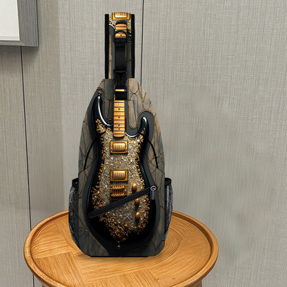 1pc Electric Guitar Crossbody Chest Bag - Adjustable Strap, Large Capacity Zipper Closure, Vibrant Geometric Print, Portable Phone & Travel Backpack for Outdoor Adventures - Unique Gift for Halloween, Father'S Day, Christmas,
