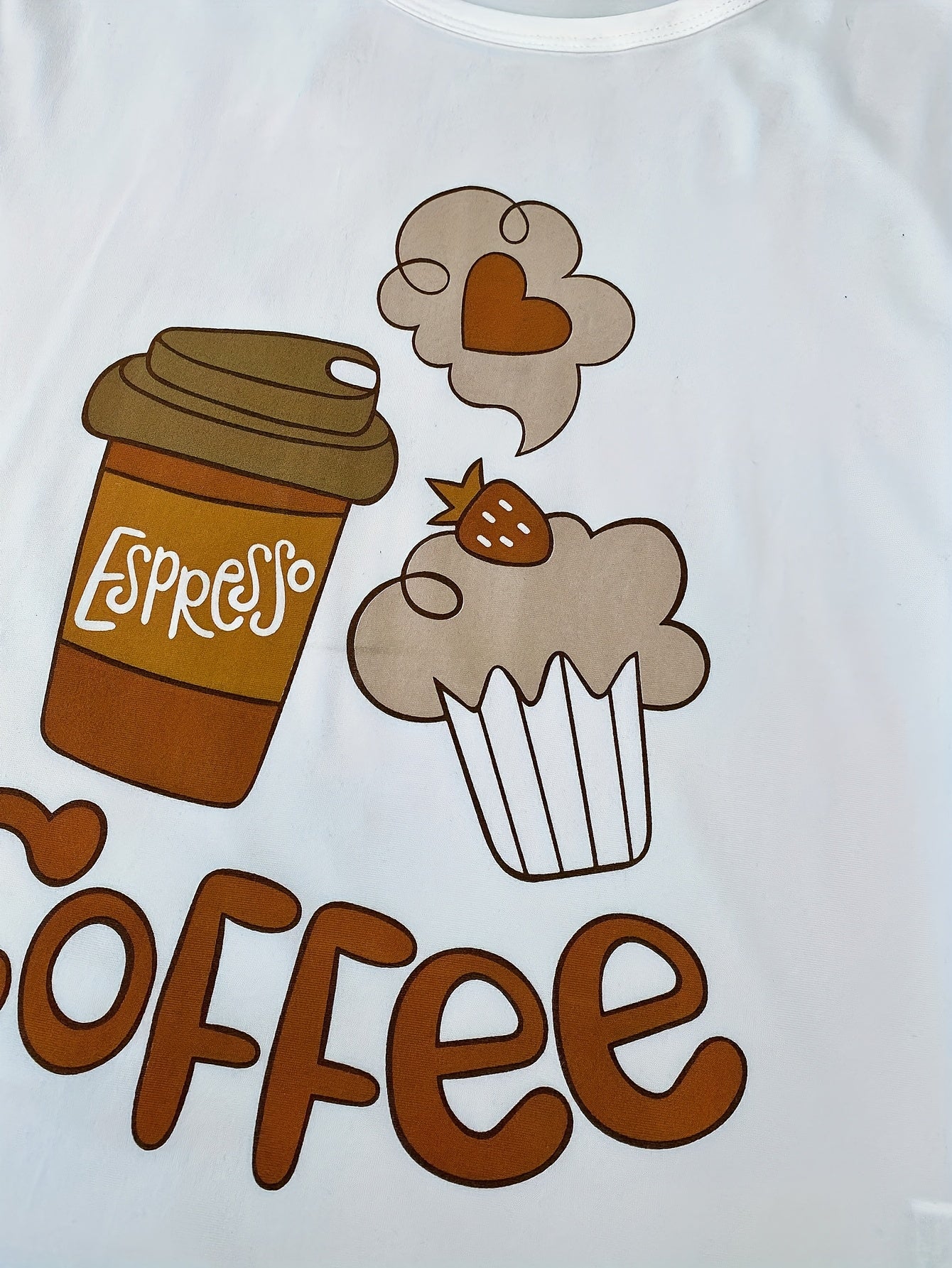 Women's Pajama Set with Milk Tea Cartoon Print, Polyester, Suitable for All Seasons, Casual Round Neck Comfortable Home Wear