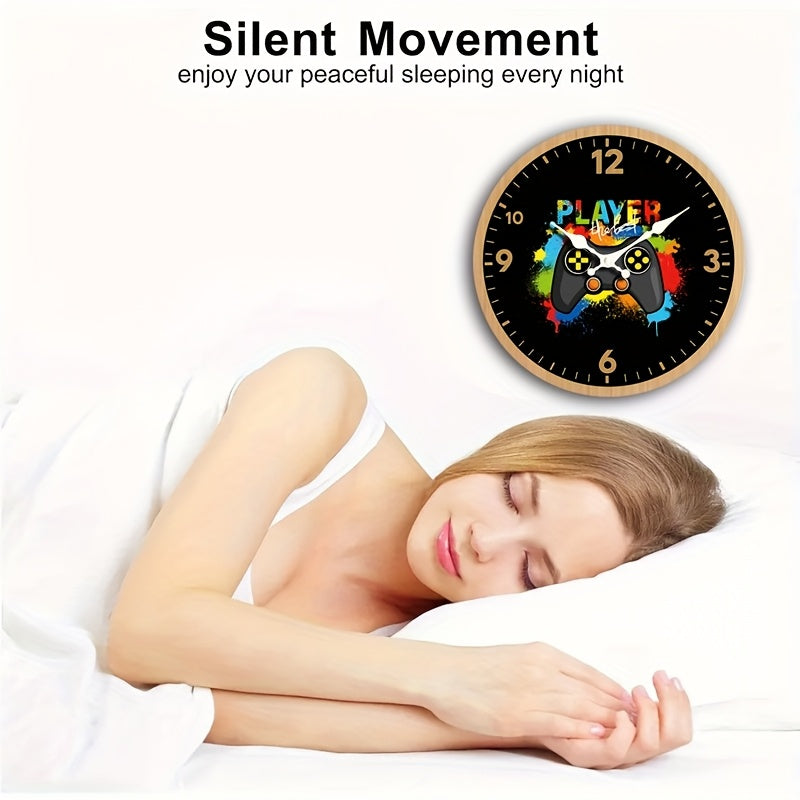1pc Round Clock, Minimalist Game Console Creative Wall Clock, Silent Quartz Wooden Round Clock, Suitable for Bedroom Living Room Office Kitchen Bathroom, Battery Powered (Batteries Not Included)
