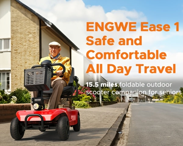 ENGWE Folding 4-Wheel Mobility Scooter, 250W Motor, 24V 12Ah Battery, 15.5-Mile Range, 8" Solid Tires, 265 lbs Capacity, Detachable Basket, Front Light, Compact & Portable for Travel, Shopping, Perfect Gift for Mom's Special