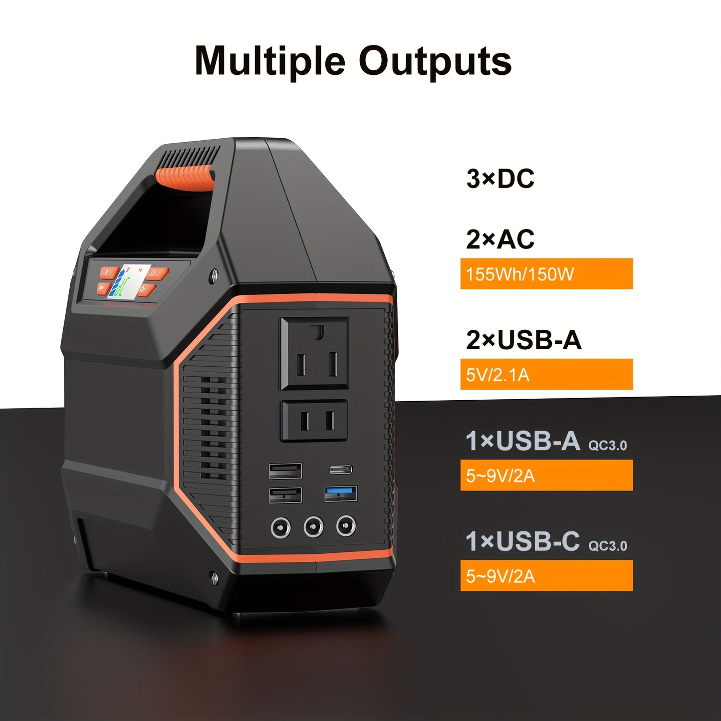 155Wh Portable Power Station with 30W Solar Panel, Lithium Battery Solar Generator with AC Outlet (2x110V), USB 3.0 QC Fast Charging, Digital Display & Overload Protection - Solar-Powered Portable Charger for Camping, Travel,