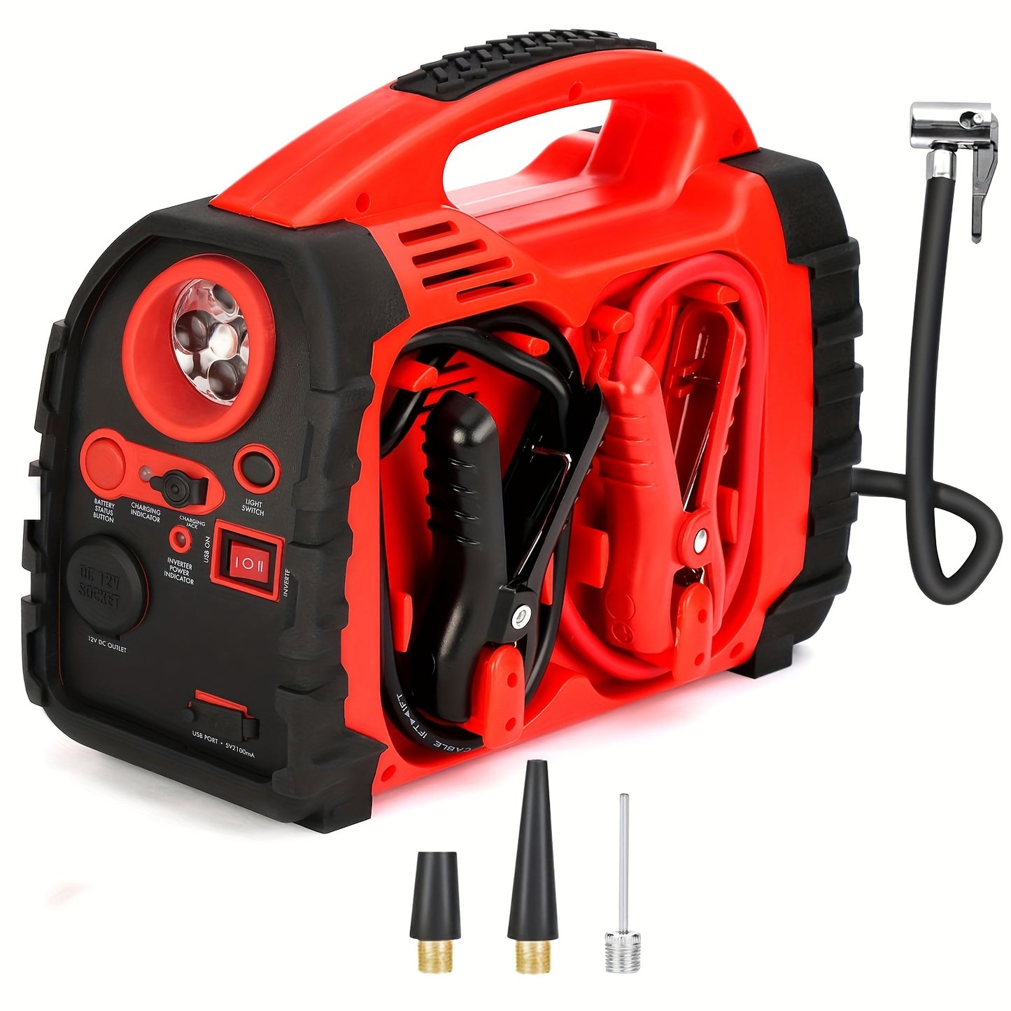 1000 Amp 12V Portable Car Jump Starter with Air Compressor, & Fast Charge - Heavy-Duty 260PSI Air, USB/ Lighter Power, Lithium-like Lead Acid Battery Booster for Trucks, RV, Boats, Motorcycles (Battery &
