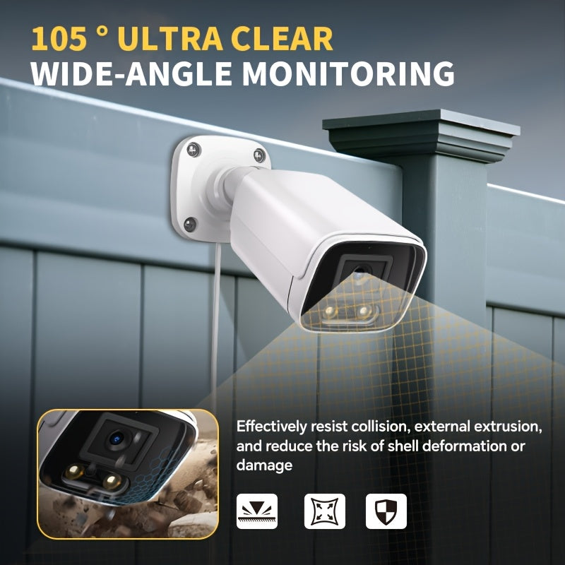POE gun camera, 8-megapixel camera, full-color night vision, human body detection and one-way audio, outdoor video surveillance camera, RTSP/108°/2.8/mm, IP67 metal shell camera, wired network port connected to NVR, Christma