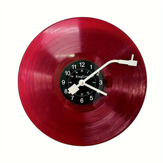 1pc KINGLIVE Retro Vinyl Record Player Wall Clock - 11.81" Silent Non-Tick Decorative Clock with Red Record Design, Black Numbers Hands, Perfect for Music Room, Home Office, or Artistic Wall Decor, Music Room Accessory Vintag