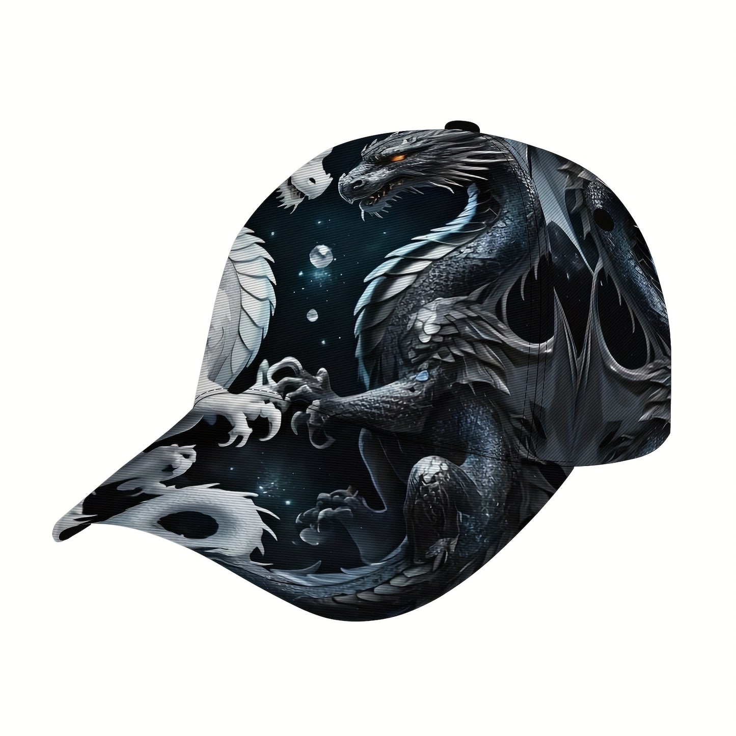 1pc Adjustable Dragon Baseball Cap for & - Black & White /Korean Dragon Scale & Wing Design, Lightweight PET &, Cool Casual Outdoor Sports Hat, Valentine's/Masquerade/ Accessory (Dragon