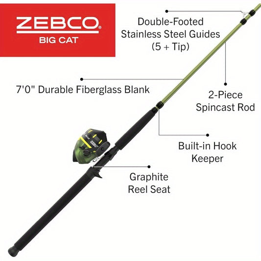 1-Piece Heavy-Duty Spincast Fishing Rod and Reel Combo with All-Metal Construction, Quick-Action Tip, Changeable Left/Right-Hand Retrieve - Large Heavy-Power Fast Action Rod for Saltwater, Freshwater, Bass, Pike, Trout, Salmo