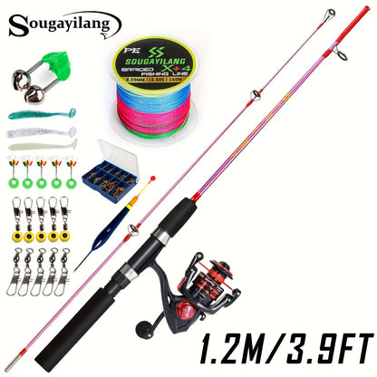 Sougayilang Fishing Rod and Reel Set, Two-Section Straight Handle Spinning Reel Combo with 5.2:1 Gear Ratio for Blackfish, Trout, Bass, Dogfish, and Carp - Beginner-Friendly Complete Tackle Kit with Random Color Line and Bait