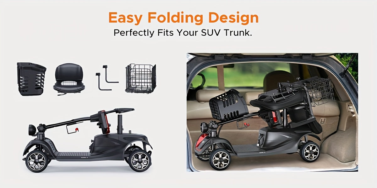New 4-Wheel Mobility Scooter, 250W Motor, 5.6MPH Speed, 24V 12AH Battery, Solid 8"x3" Tires, Rearview Mirrors, Dual Baskets, Foldable & Adjustable Design, Easy To Control, Ideal For Daily Use And Outdoor Adventures, Blue