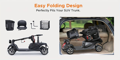 New 4-Wheel Mobility Scooter, 250W Motor, 5.6MPH Speed, 24V 12AH Battery, Solid 8"x3" Tires, Rearview Mirrors, Dual Baskets, Foldable & Adjustable Design, Easy To Control, Ideal For Daily Use And Outdoor Adventures, Blue