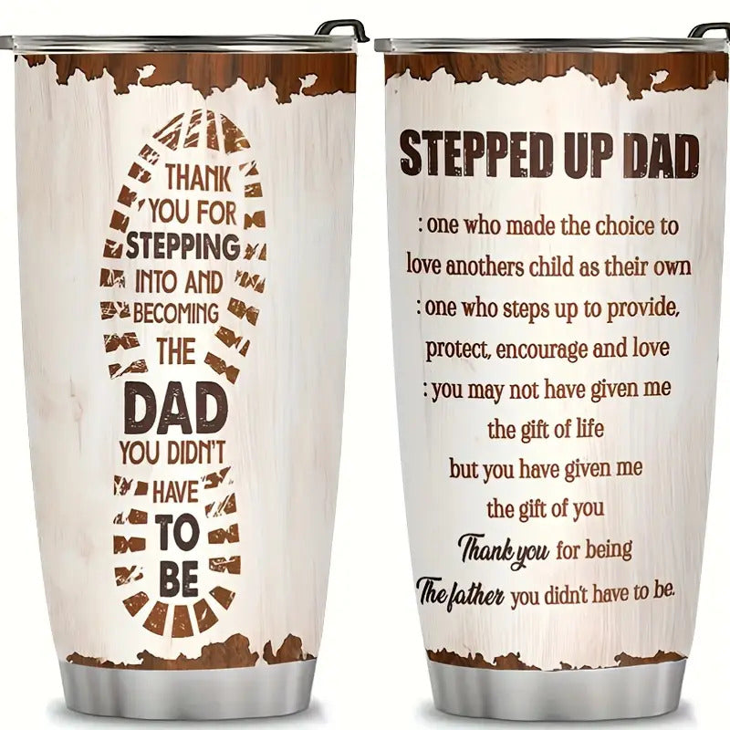 1pc 20oz Stepdad Tumbler - 12-Hour Insulated Stainless Steel Travel Mug with Lid & Straw, Stepfather Appreciation Gift (Step-Dad Design, -) - Dad from Step Daughter Son, Camping/Office/Coffee Cup for Stepdad Present